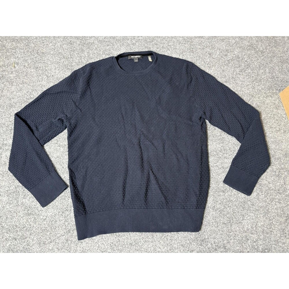 Karl Lagerfeld Sweater Mens M Blue Thermal Waffle Knit Crew Neck Cotton Pullover